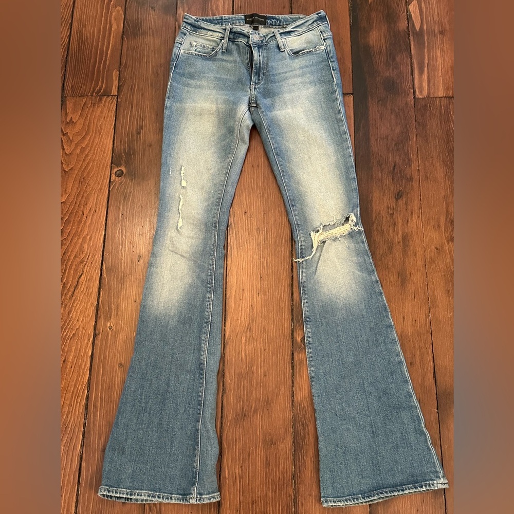 Black Orchid Distressed Light Blue Flare Jeans